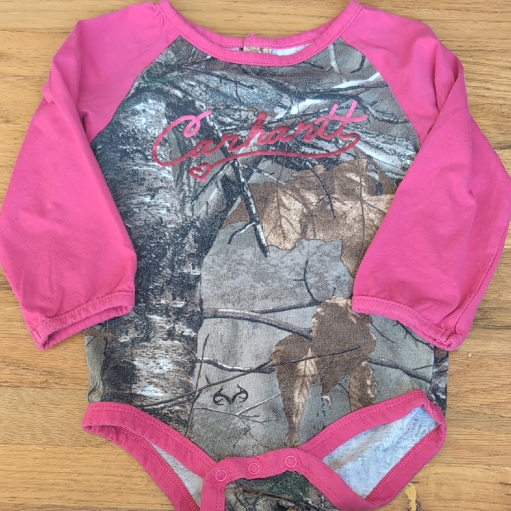 Carhartt Pink and Camo Baby Onesie